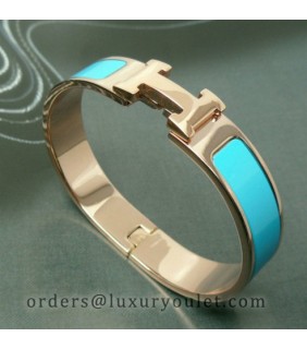 Hermes Clic H Narrow Bracelet Blue Enamel and Pink Gold