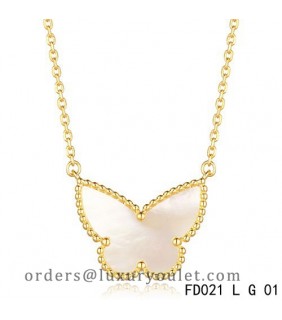 Van Cleef Arpels Yellow Gold Lucky Alhambra Butterfly Necklace White Mother-of-Pearl