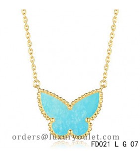 Van Cleef Arpels Lucky Alhambra Turquoise Butterfly Necklace Yellow Gold