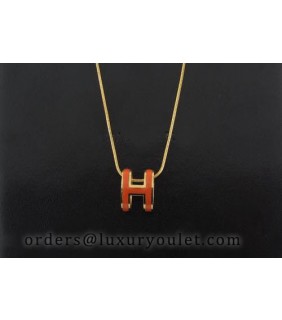 Hermes Orange H Logo Charm Necklace in 18kt Pink Gold
