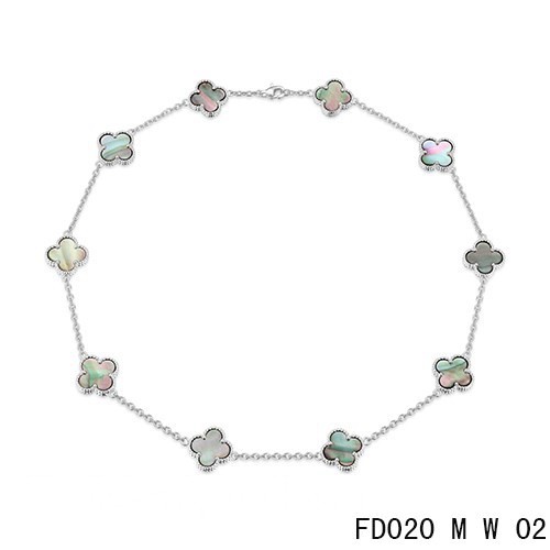 Van Cleef Arpels Vintage Alhambra Necklace White Gold 10 Motifs Gray Mother-of-Pearl