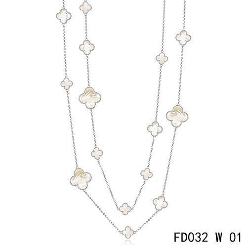 Van Cleef Arpels Magic Alhambra Long Necklace White Gold 16 Mother-of-Pearl Motifs