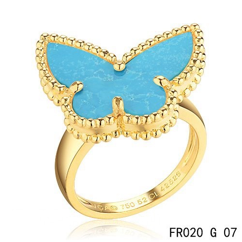 Van Cleef and Arpels Lucky Alhambra Butterfly Ring Yellow Gold with Turquoise
