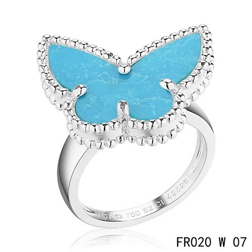 Van Cleef and Arpels Lucky Alhambra Butterfly Ring White Gold with Turquoise