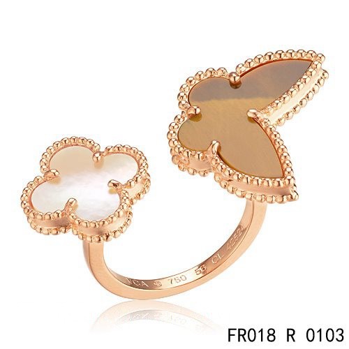 Van Cleef Arpels Pink Gold Lucky Alhambra Between the Finger Ring Stone Combination