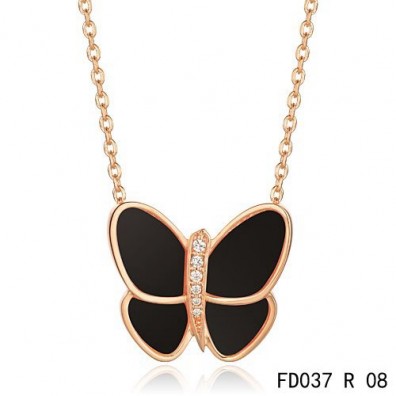 Van Cleef & Arpels Flying Butterfly Pendant,Pink Gold,Black Onyx
