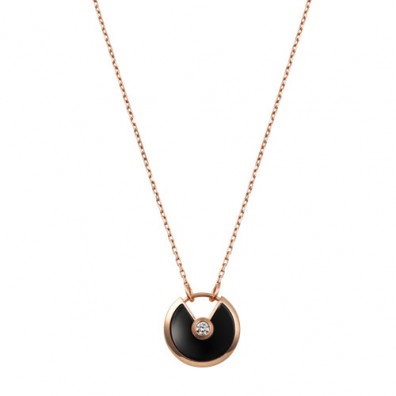 amulette de cartier necklace pink gold onyx diamond pendant replica