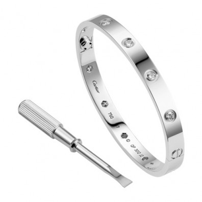 cartier love bracelet white gold plated real with 10 Diamonds replica