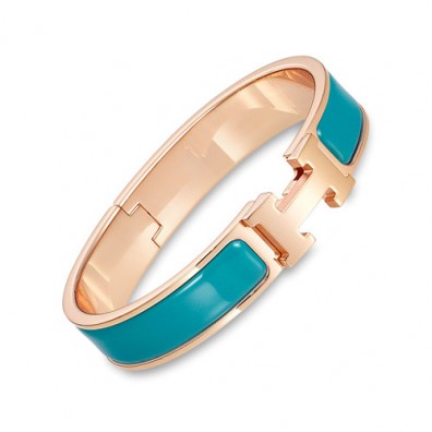 Hermes clic H bracelet pink gold narrow duck blue enamel replica