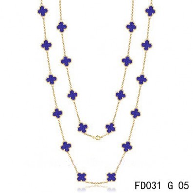 Van Cleef & Arpels Vintage Alhambra 20 Motifs Long Necklace Yellow Gold Lapis lazuli