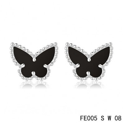 Van Cleef & Arpels Sweet Alhambra Black Onyx Butterfly Earstuds White Gold
