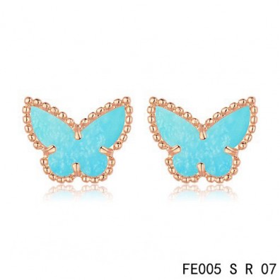 Van Cleef & Arpels Sweet Alhambra Turquoise Butterfly Earstuds Pink Gold