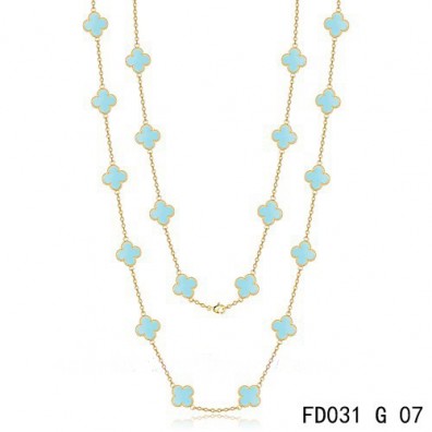 Van Cleef & Arpels Vintage Alhambra 20 Motifs Long Necklace Yellow Gold Turquoise