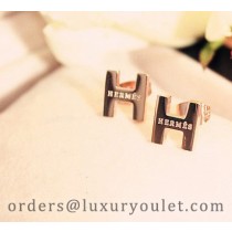 Hermes H Logo Earrings in 18kt Pink Gold
