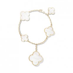 Magic imitation Van Cleef & Arpels Alhambra bracelet or jaune 5 motifs nacre blanche de perle
