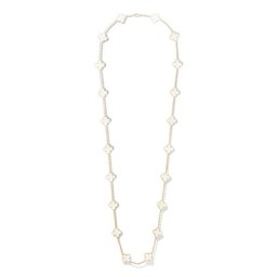 Vintage replique Van Cleef & Arpels Alhambra long collier or jaune 20 motifs nacre blanche de perle