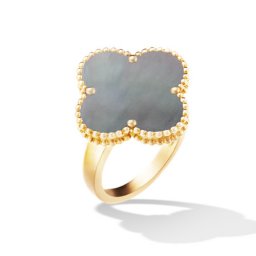 Magic replica Van Cleef & Arpels Alhambra yellow gold Ring gray mother-of-pearl