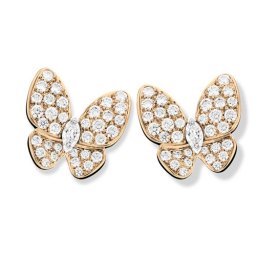 replique Van Cleef & Arpels Papillon or rose boucles d'oreille diamant rond blanc et diamants marquise coupées