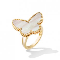 Lucky Nachahmung Van Cleef & Arpels Alhambra Schmetterling gelbes Gold Ring Weiß Perlmutt