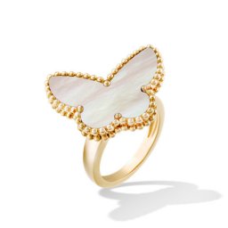 Lucky Nachahmung Van Cleef & Arpels Alhambra Schmetterling gelbes Gold Ring Weiß Perlmutt