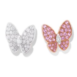 imitation Van Cleef & Arpels Butterfly plating gold earrings round white and pink diamond and marquise-cut diamonds