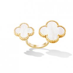 Magic replica Van Cleef & Arpels Alhambra Between the Finger yellow gold Ring white mother-of-pearl