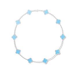 Vintage replica Van Cleef & Arpels Alhambra necklace white gold 10 motifs turquoise