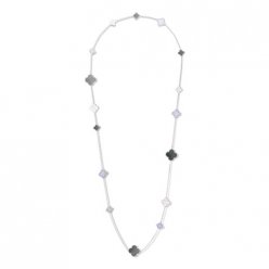 Magic replica Van Cleef & Arpels Alhambra long necklace white gold chalcedony white and gray mother-of-pearl