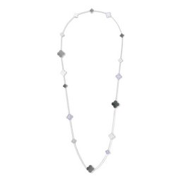 Magic replique Van Cleef & Arpels Alhambra long collier or blanc calcédoine blanc et gris nacre de perle