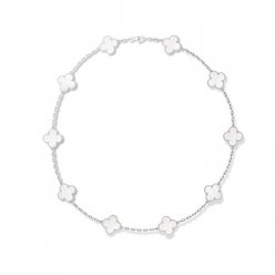 Vintage faux Van Cleef & Arpels Alhambra Collier or blanc 10 motifs nacre blanche de perle