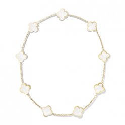 Pure Nachahmung Van Cleef & Arpels Alhambra Halskette gelbes Gold 9 Motive Weiß Perlmutt