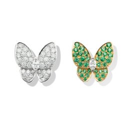 replica Van Cleef & Arpels Farfalla doratura orecchini granati tsavorite rotonde e diamanti taglio marquise
