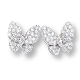 copie Van Cleef & Arpels Papillon or blanc boucles d'oreilles diamant rond blanc et diamants marquise coupées