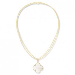 Magic Replik Van Cleef & Arpels Alhambra lange Halskette gelbes Gold 1 Motiv Weiß Perlmutt