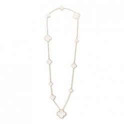 Magic Nachahmung Van Cleef & Arpels Alhambra lange Halskette gelbes Gold 11 Motive Weiß Perlmutt