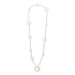 Magic Nachahmung Van Cleef & Arpels Alhambra lange Halskette gelbes Gold 11 Motive Weiß Perlmutt