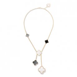 Magic replica Van Cleef & Arpels Alhambra necklace yellow gold onyx white and gray mother-of-pearl