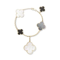 Magic replica Van Cleef & Arpels Alhambra bracelet yellow gold white and gray mother-of-pearl onyx