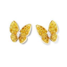 replica Van Cleef & Arpels Butterfly yellow gold earstuds round yellow sapphires and marquise-cut diamonds