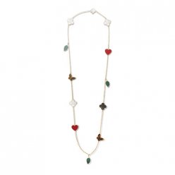 Lucky replica Van Cleef & Arpels Alhambra necklace yellow gold carnelian tiger's eye white and gray mother-of-pearl