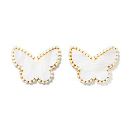 Sweet fake Van Cleef & Arpels Alhambra Butterfly yellow gold earrings white and gray mother-of-pearl
