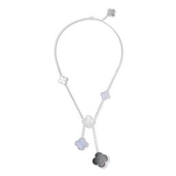 Magic replica Van Cleef & Arpels Alhambra necklace white gold gray mother-of-pearl chalcedony