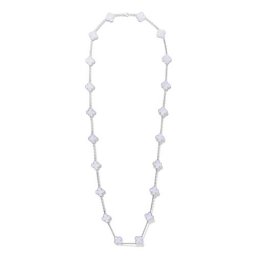 Vintage replica Van Cleef & Arpels Alhambra long necklace white gold 20 motifs chalcedony