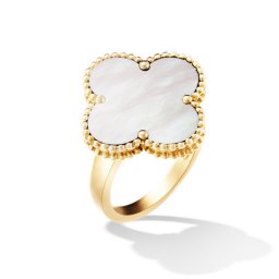 Magic Nachahmung Van Cleef & Arpels Alhambra gelbes Gold Ring Weiß Perlmutt