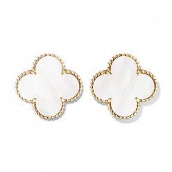 Magic copy Van Cleef & Arpels Alhambra earrings yellow gold white mother-of-pearl