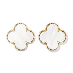 Magic copy Van Cleef & Arpels Alhambra earrings yellow gold white mother-of-pearl
