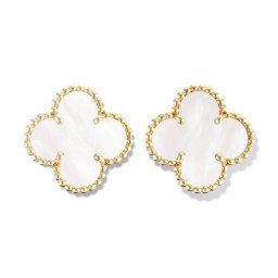 Vintage replique Van Cleef & Arpels Alhambra or jaune boucles d'oreilles nacre blanche de perle