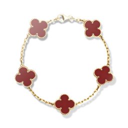 Vintage replique Van Cleef & Arpels Alhambra bracelet or jaune 5 motifs cornaline