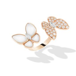 replica Van Cleef & Arpels Alhambra Butterfly Between the Finger pink gold Ring white mother-of-pearl