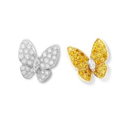 Faux Van Papillon placage d'or boucles d'oreille rond blanc et diamant jaune et diamants marquise coupées